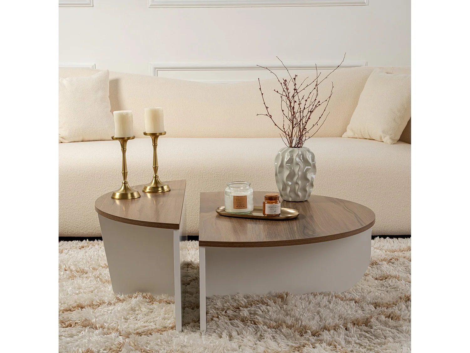 Table basse ronde duo effet travertin 90cm XYN