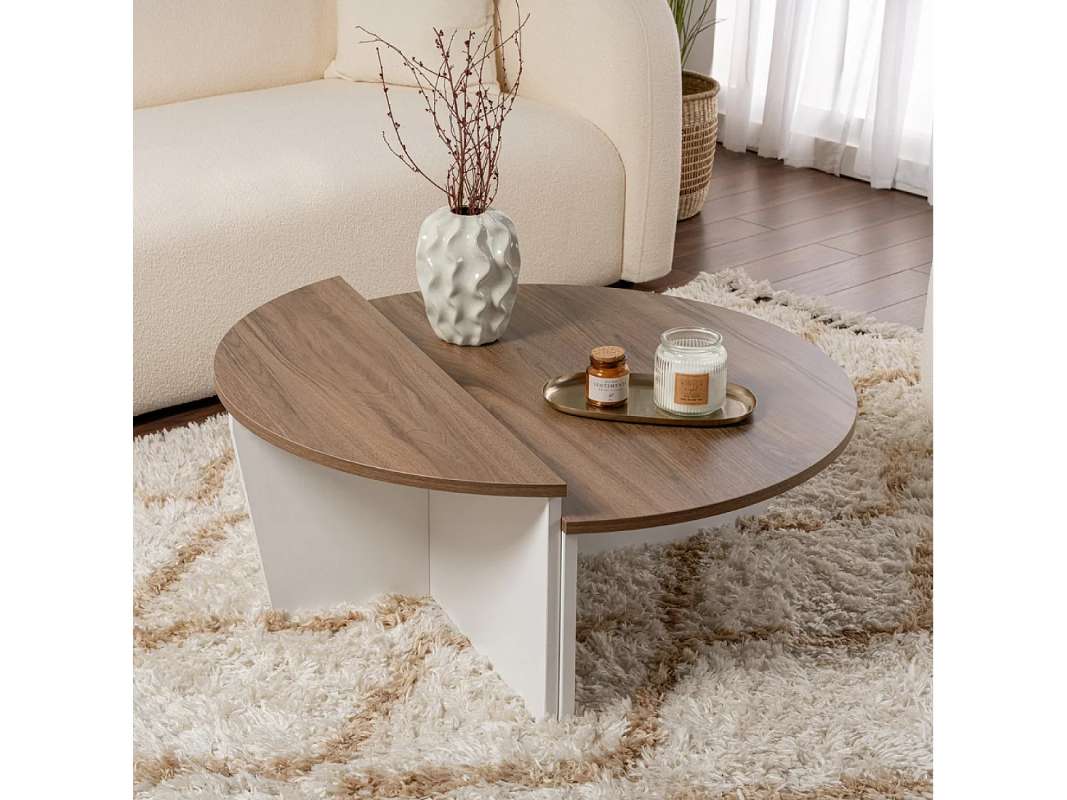 Table basse ronde duo effet travertin 90cm XYN