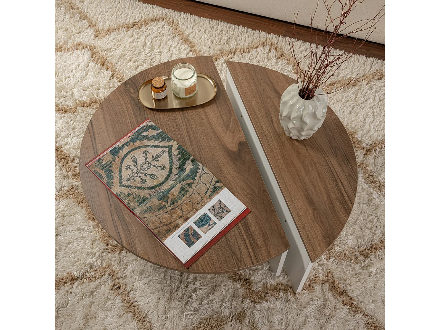 Table basse ronde duo effet travertin 90cm XYN