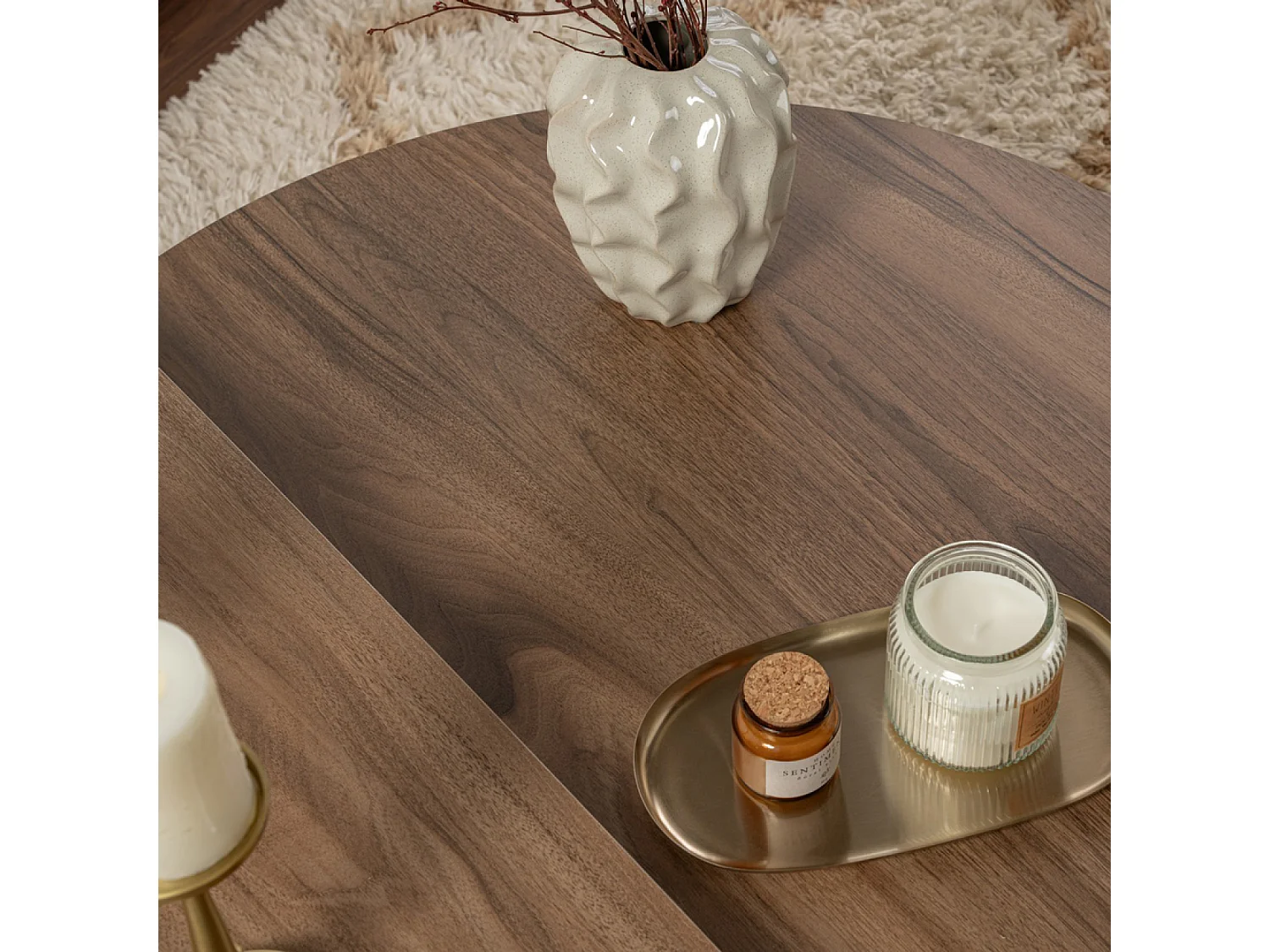 Table basse ronde duo effet travertin 90cm XYN