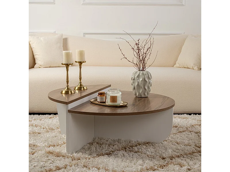 Tavolino rotondo duo effetto travertino da 90 cm con finitura naturale e design contemporaneo