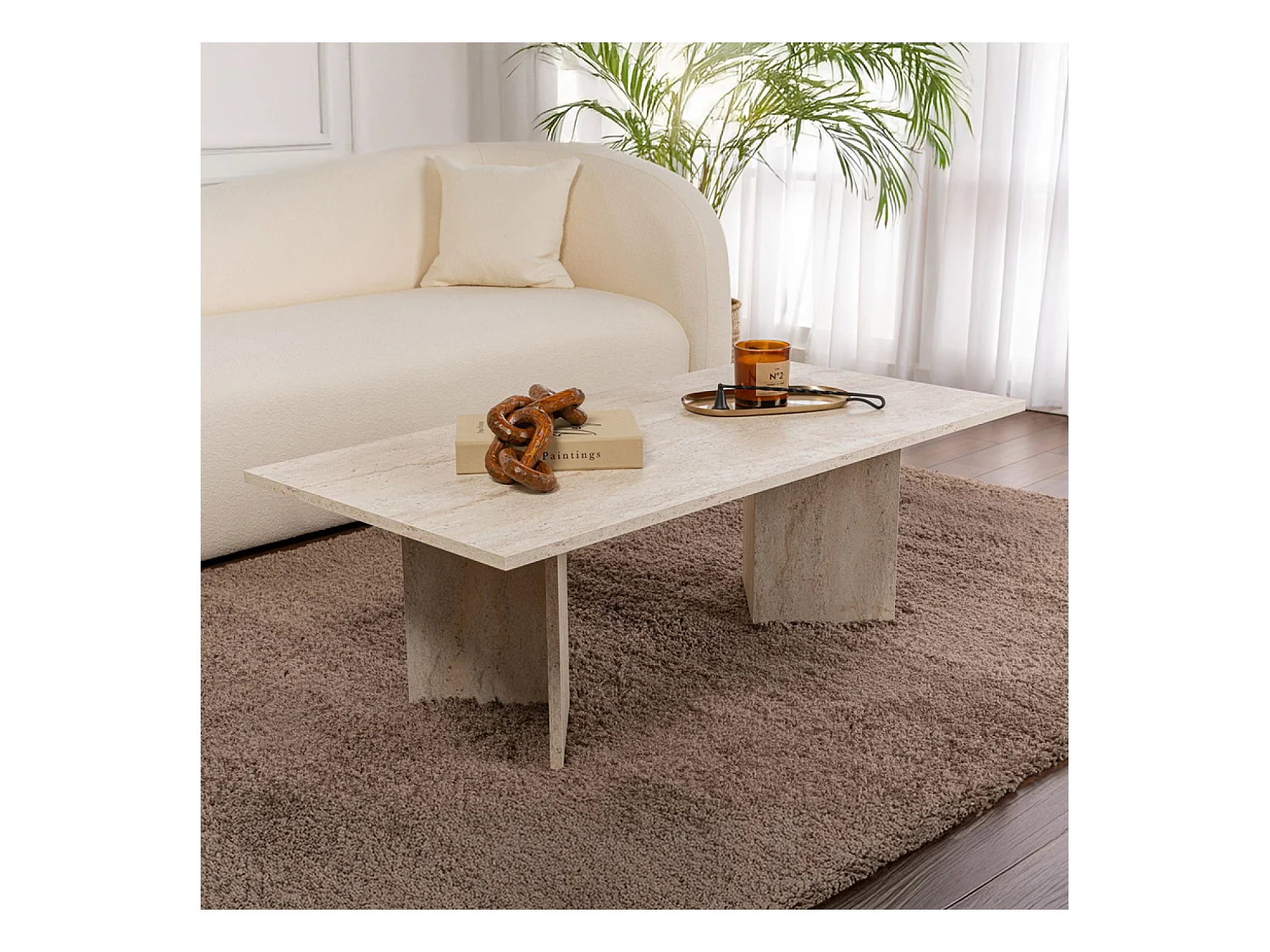Table basse rectangulaire effet travertin 119x60cm TOPI