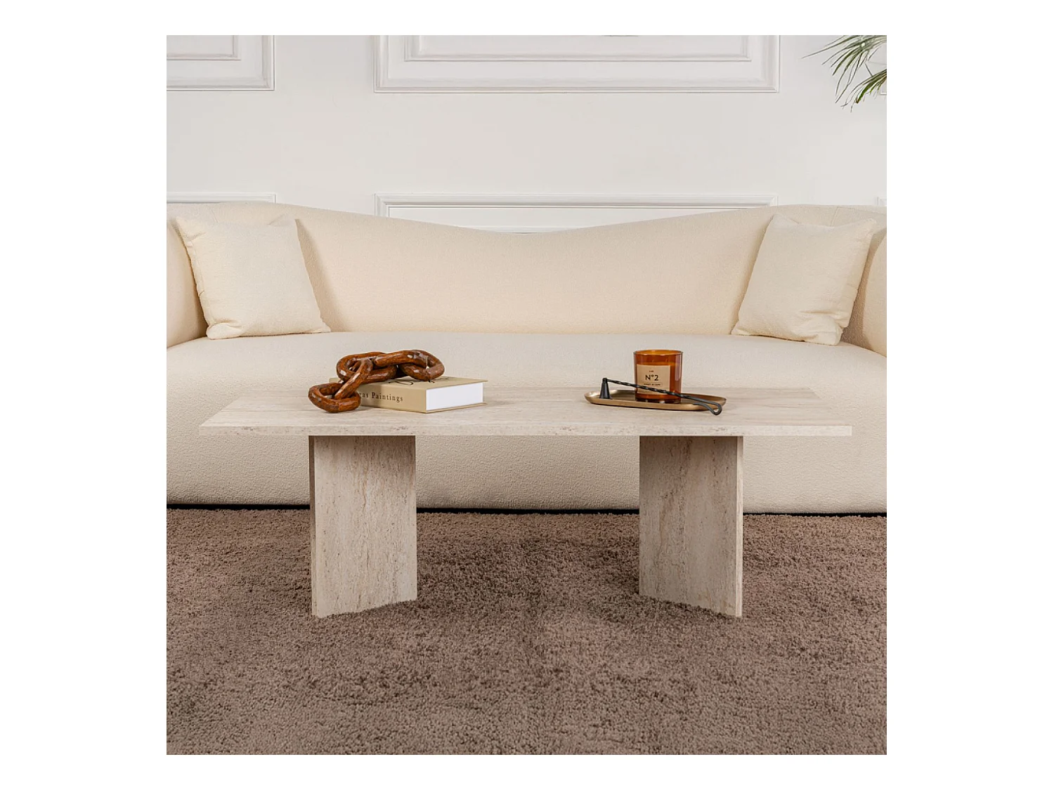 Table basse rectangulaire effet travertin 119x60cm TOPI