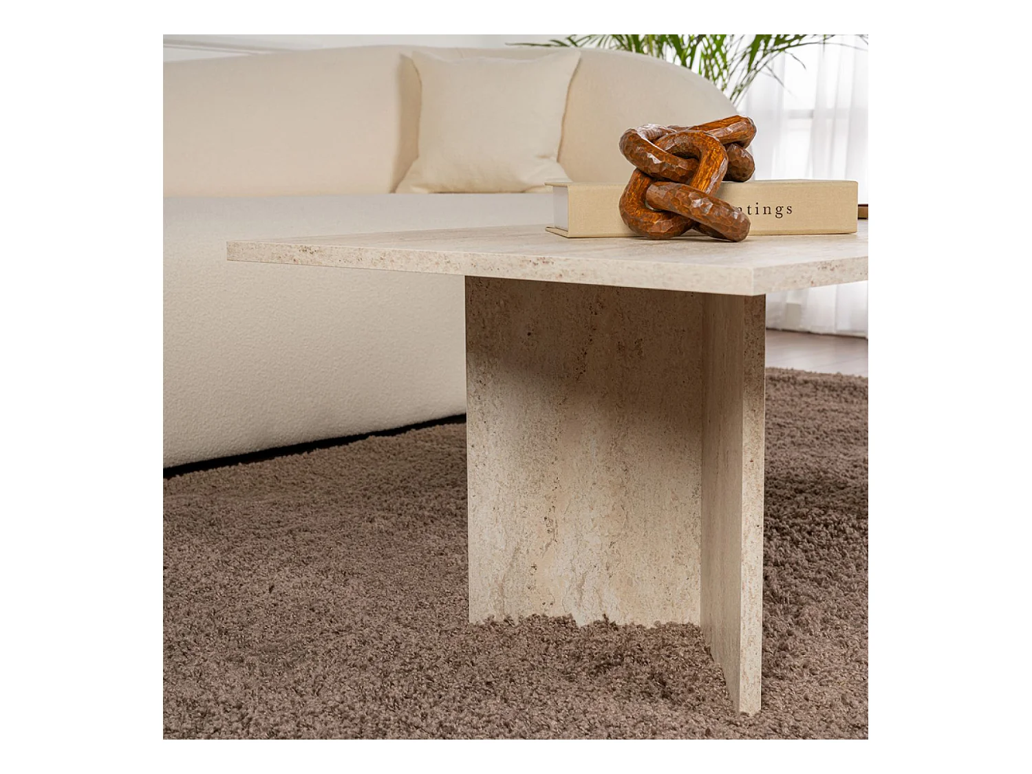 Table basse rectangulaire effet travertin 119x60cm TOPI