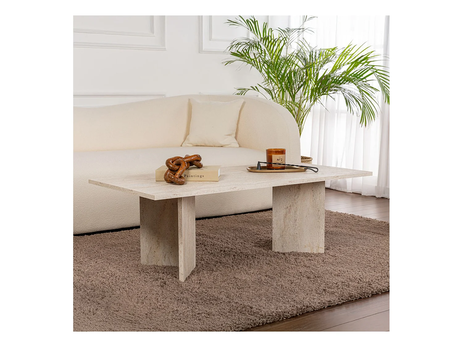 Table basse rectangulaire effet travertin 119x60cm TOPI