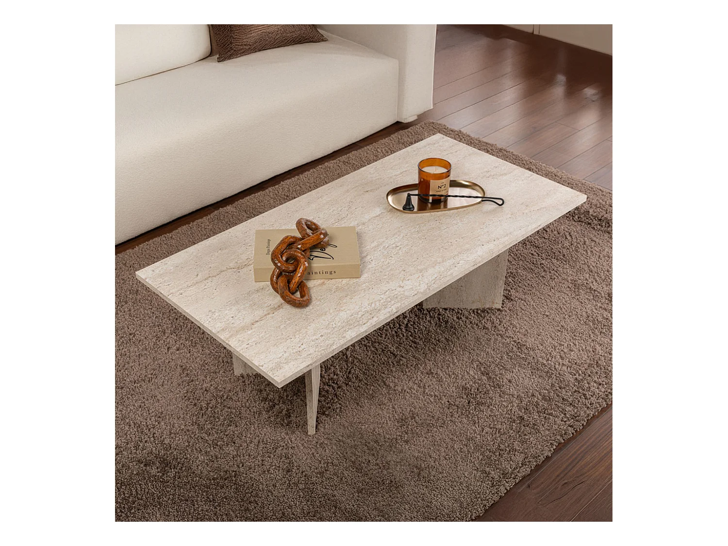 Table basse rectangulaire effet travertin 119x60cm TOPI
