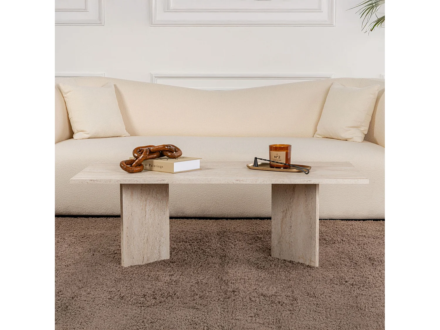 Table basse rectangulaire effet travertin 119x60cm TOPI