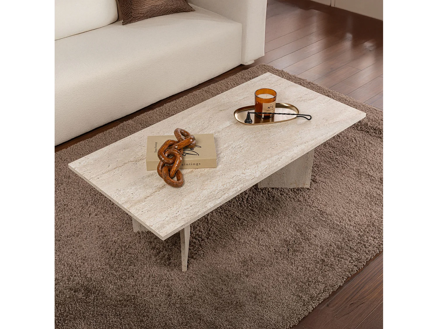 Table basse rectangulaire effet travertin 119x60cm TOPI