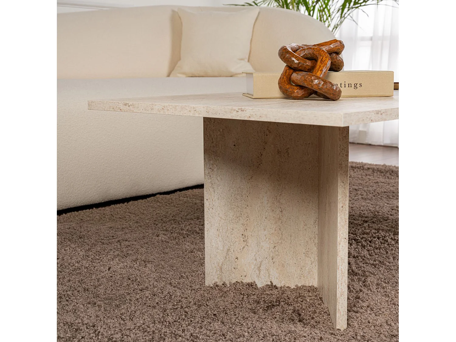 Table basse rectangulaire effet travertin 119x60cm TOPI