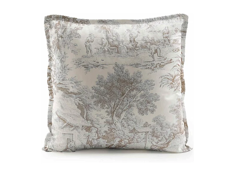 Cuscino arredo in percalle di cotone stampa toile de jouy