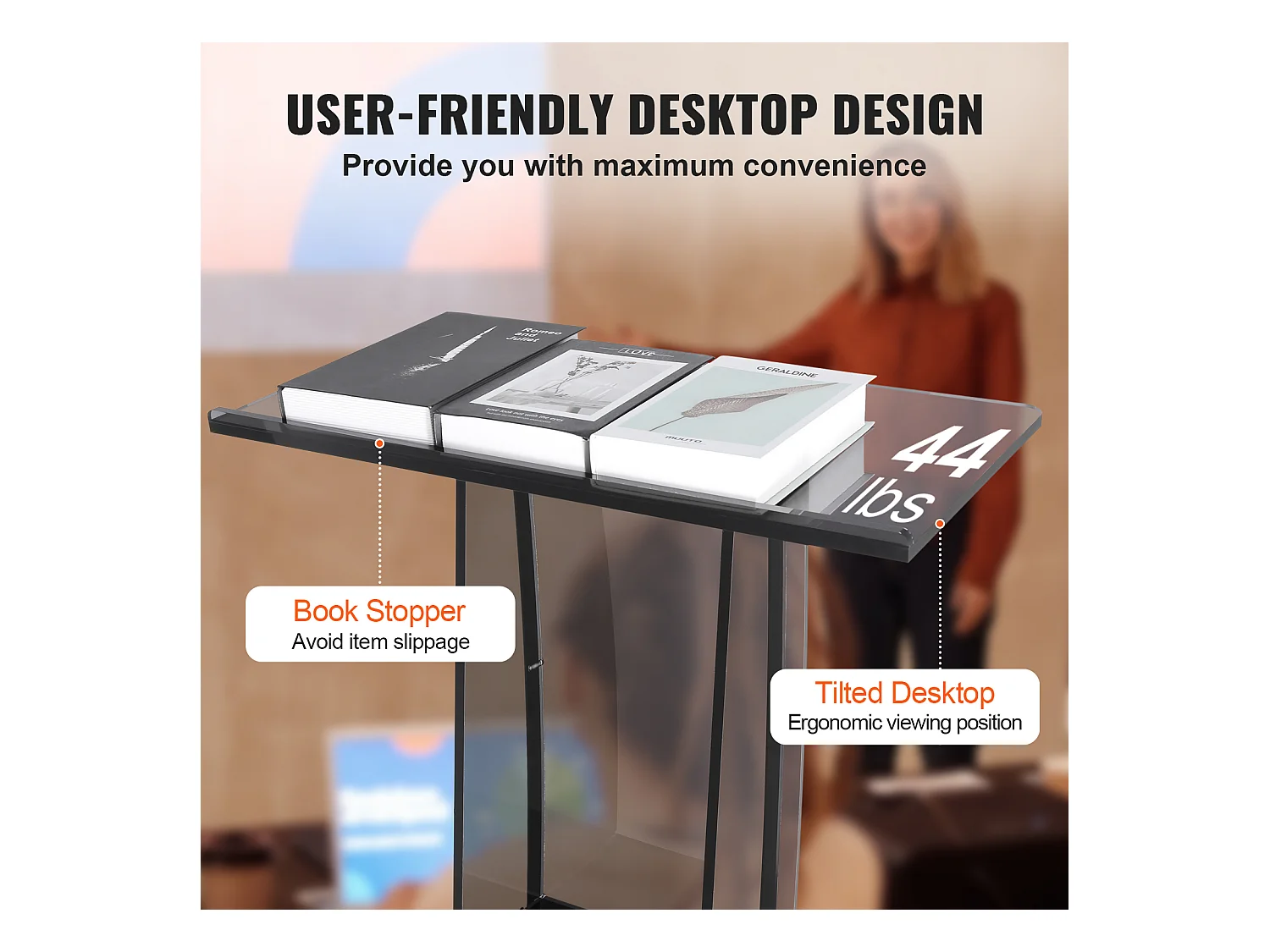 Podium en Acrylique SucceBuy de 47 Po, Support Transparent avec Surface de Lecture et Étagère de Rangement