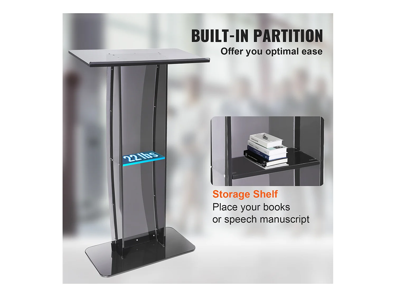 Podium en Acrylique SucceBuy de 47 Po, Support Transparent avec Surface de Lecture et Étagère de Rangement