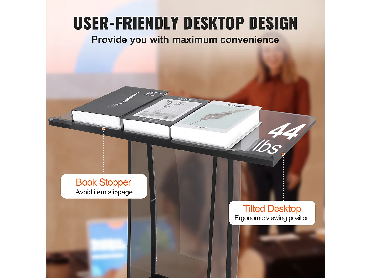 Podium en Acrylique SucceBuy de 47 Po, Support Transparent avec Surface de Lecture et Étagère de Rangement