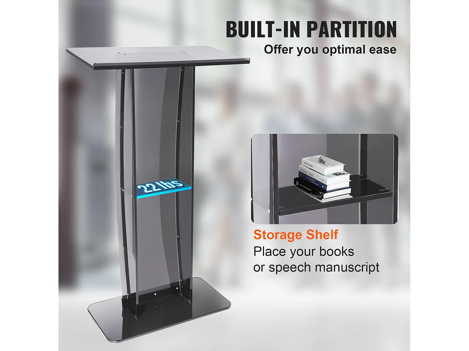 Podium en Acrylique SucceBuy de 47 Po, Support Transparent avec Surface de Lecture et Étagère de Rangement