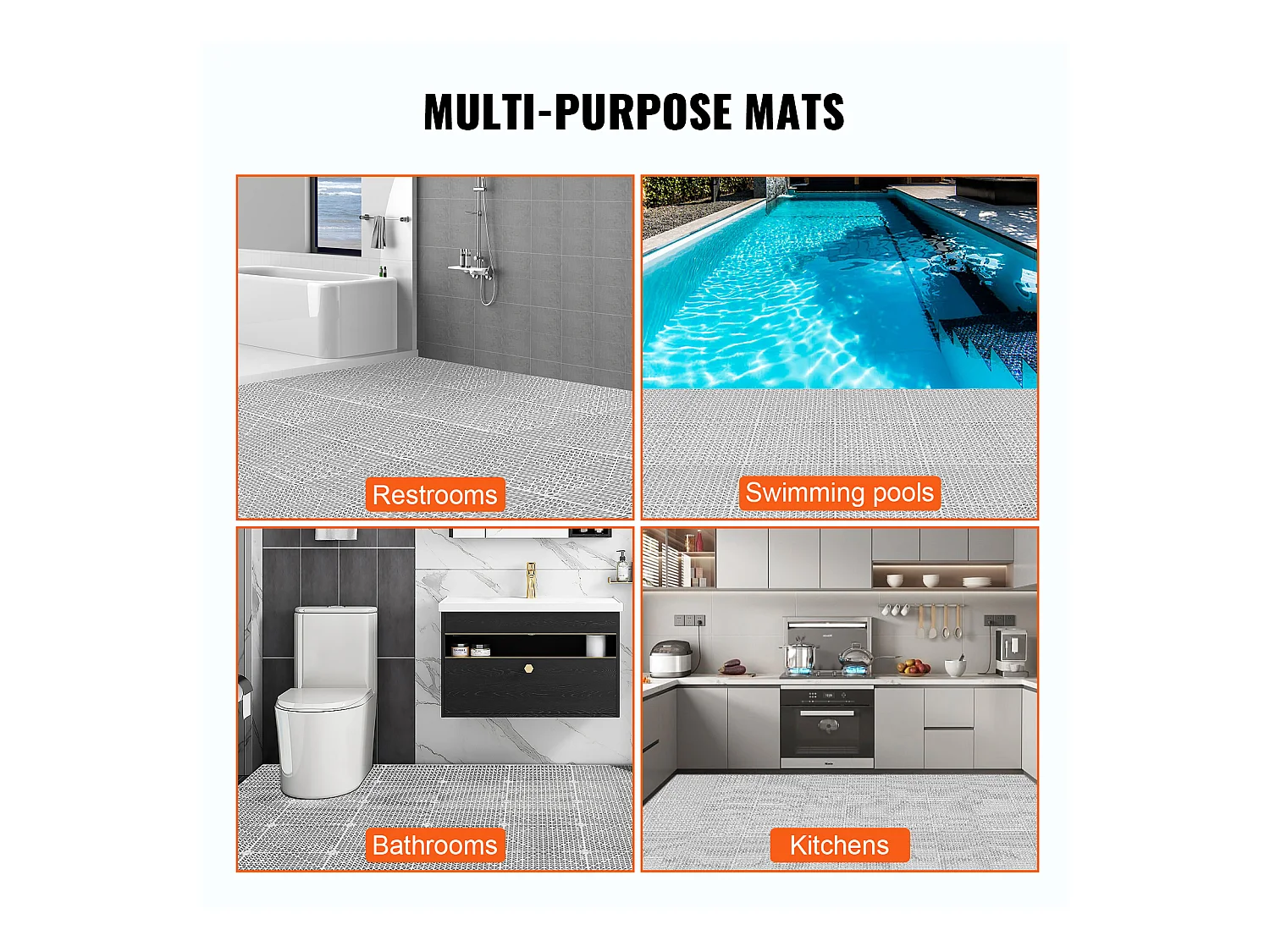 Tapis de Sol Emboîtable SucceBuy. PVC 12 x 12 Pouces. Antidérapant. Paquet de 50. Pour Les Zones Humides