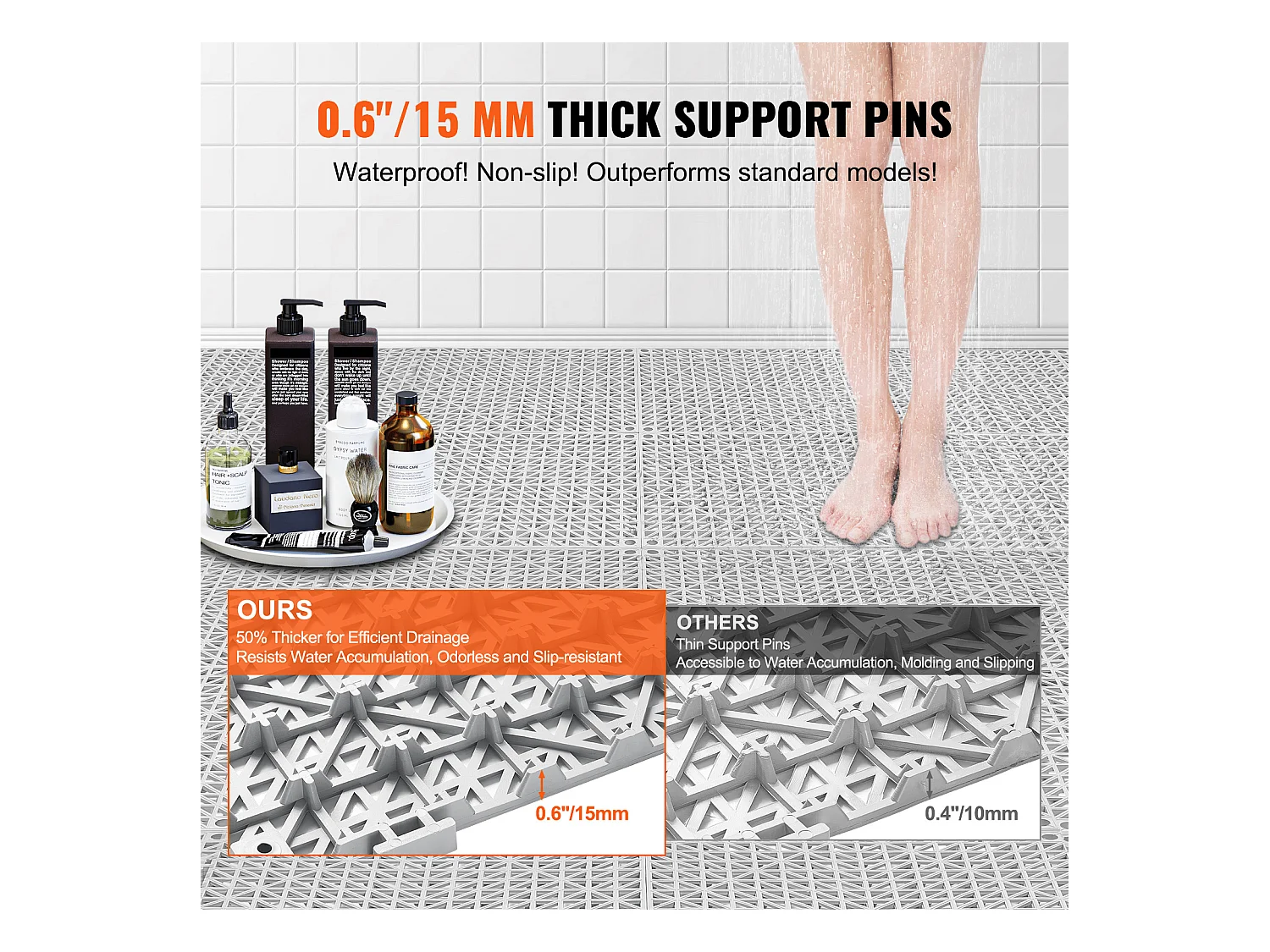 In Elkaar Grijpende Vloermatten SucceBuy. PVC 12 x 12 Inch. Antislip. Verpakking van 50 Stuks. Voor Natte Ruimtes.