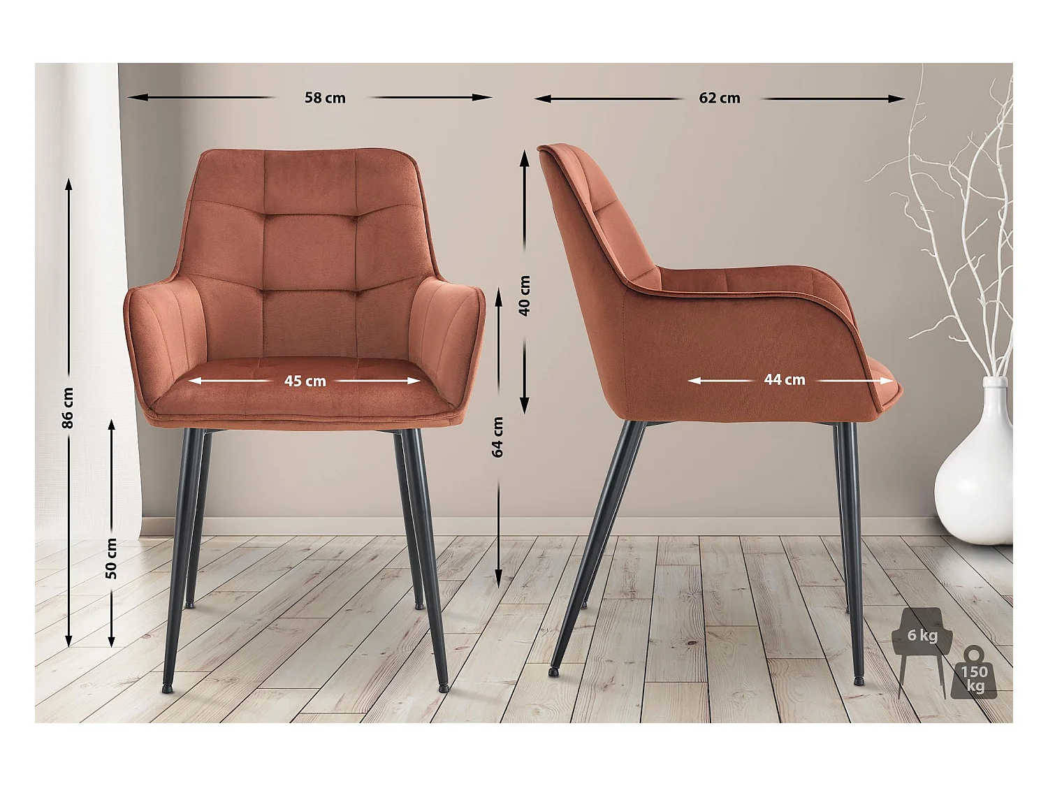 Lot de 2  chaise salle à manger - Velours - Marron - Ferndale