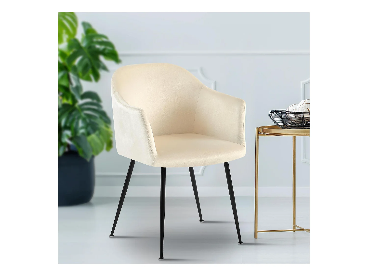 chaises avec accoudoirs - Velours & Chrome - Crème - Jaysie