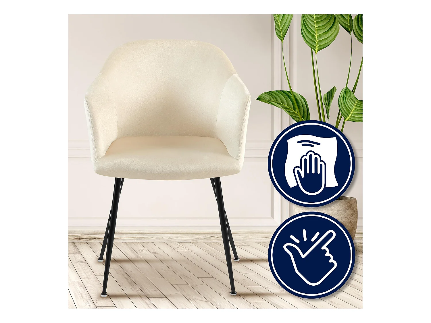 chaises avec accoudoirs - Velours & Chrome - Crème - Jaysie