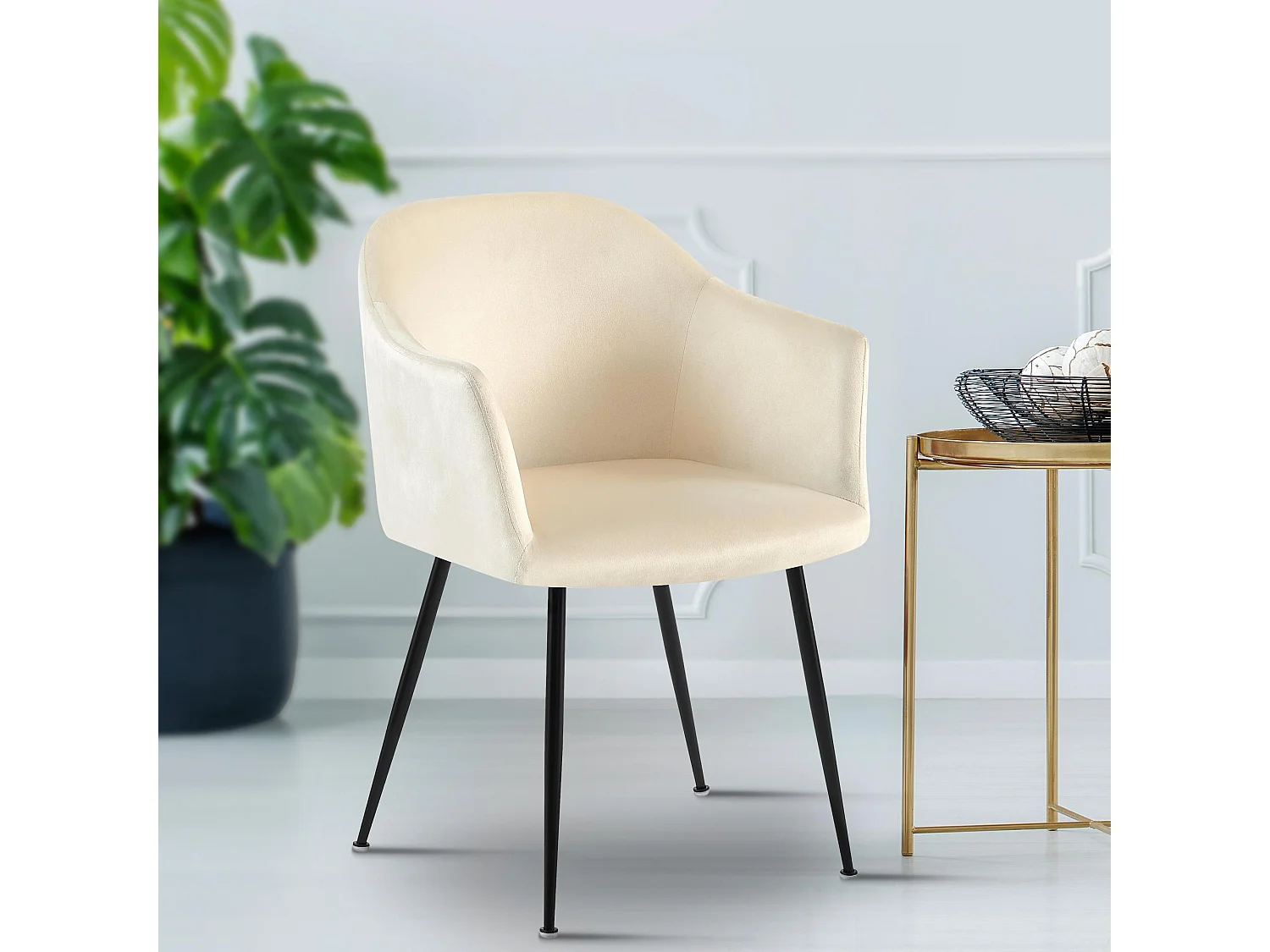 chaises avec accoudoirs - Velours & Chrome - Crème - Jaysie