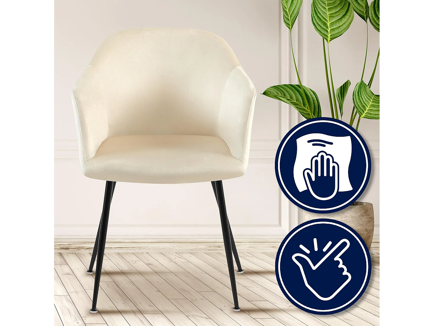 chaises avec accoudoirs - Velours & Chrome - Crème - Jaysie