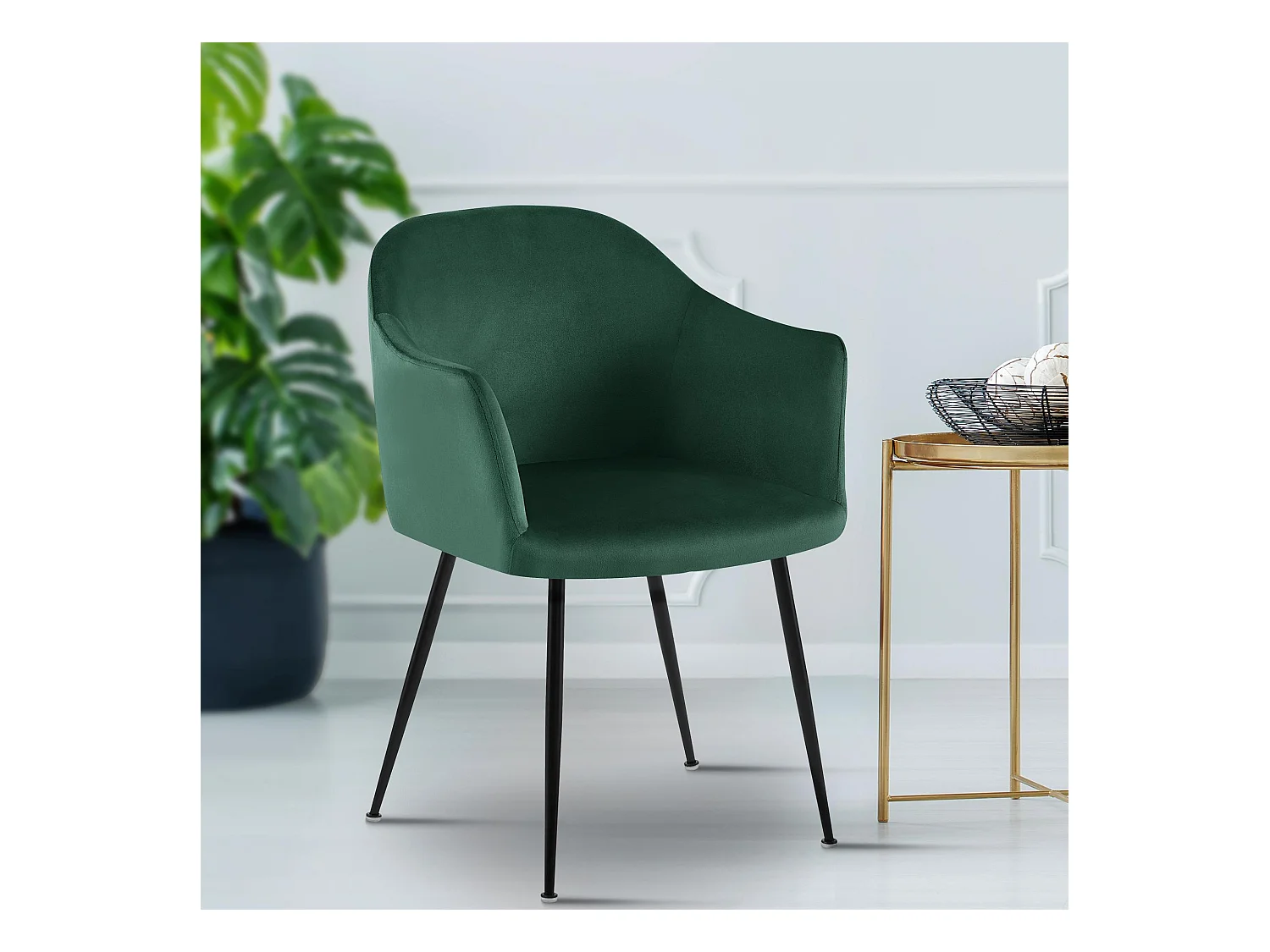 chaises avec accoudoirs - Velours & Chrome - Vert foncé - Jaysie