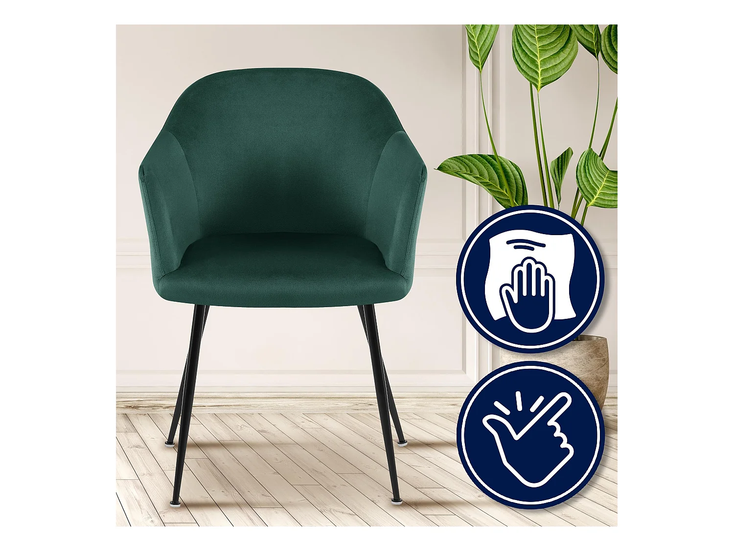 chaises avec accoudoirs - Velours & Chrome - Vert foncé - Jaysie