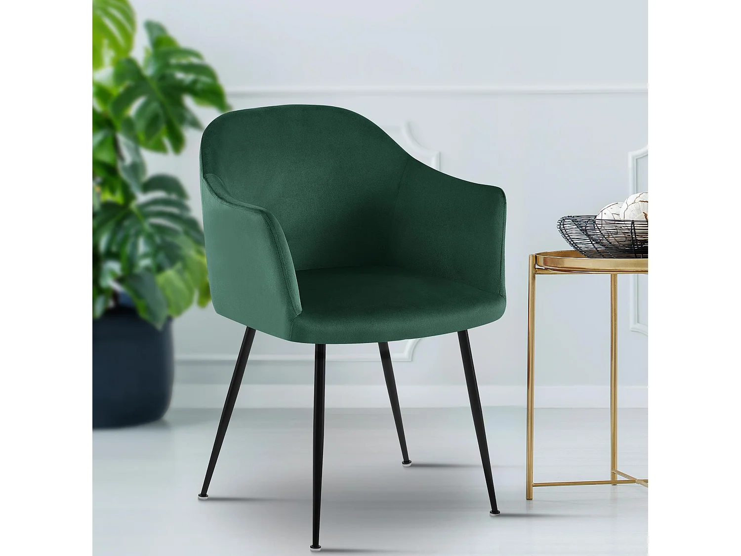 chaises avec accoudoirs - Velours & Chrome - Vert foncé - Jaysie