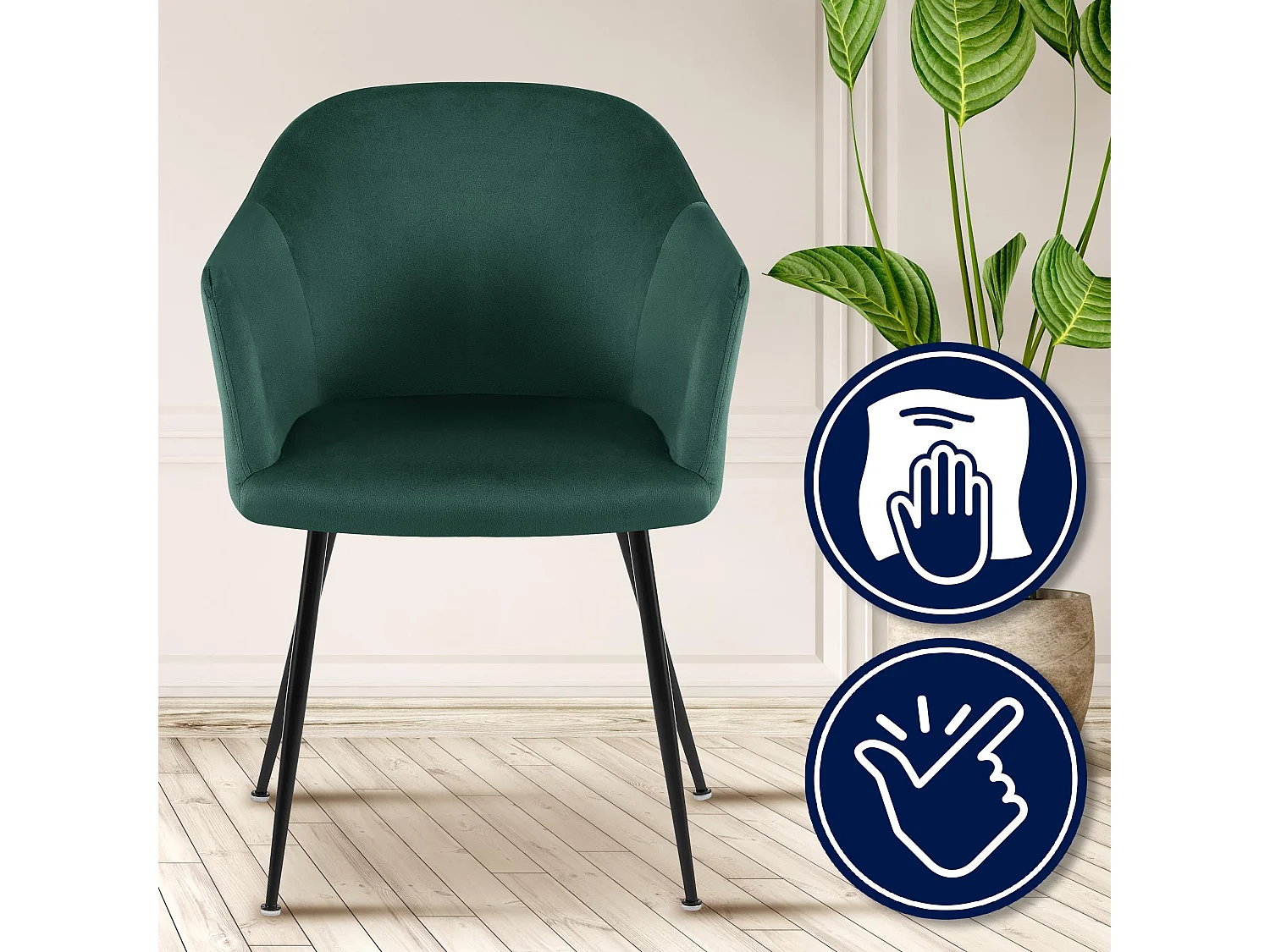 chaises avec accoudoirs - Velours & Chrome - Vert foncé - Jaysie