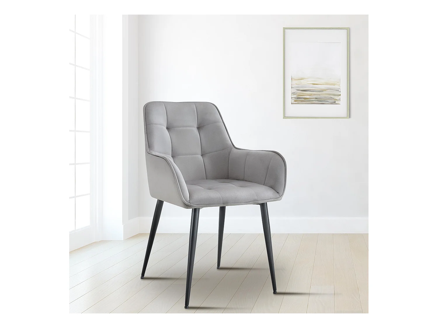 Lot de 2  chaise salle à manger - Velours - Gris clair - Ferndale