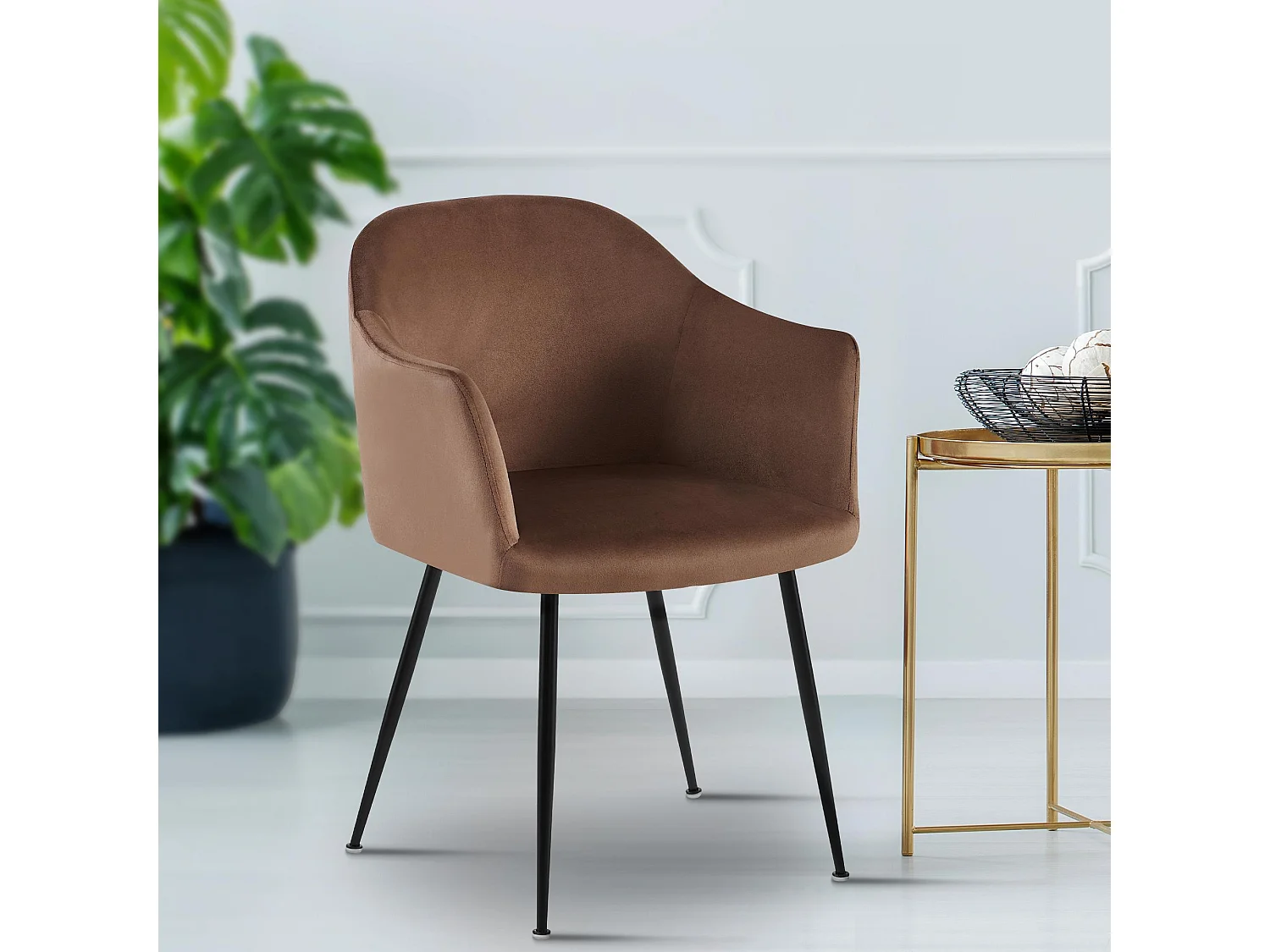 chaises avec accoudoirs - Velours & Chrome - Marron - Jaysie