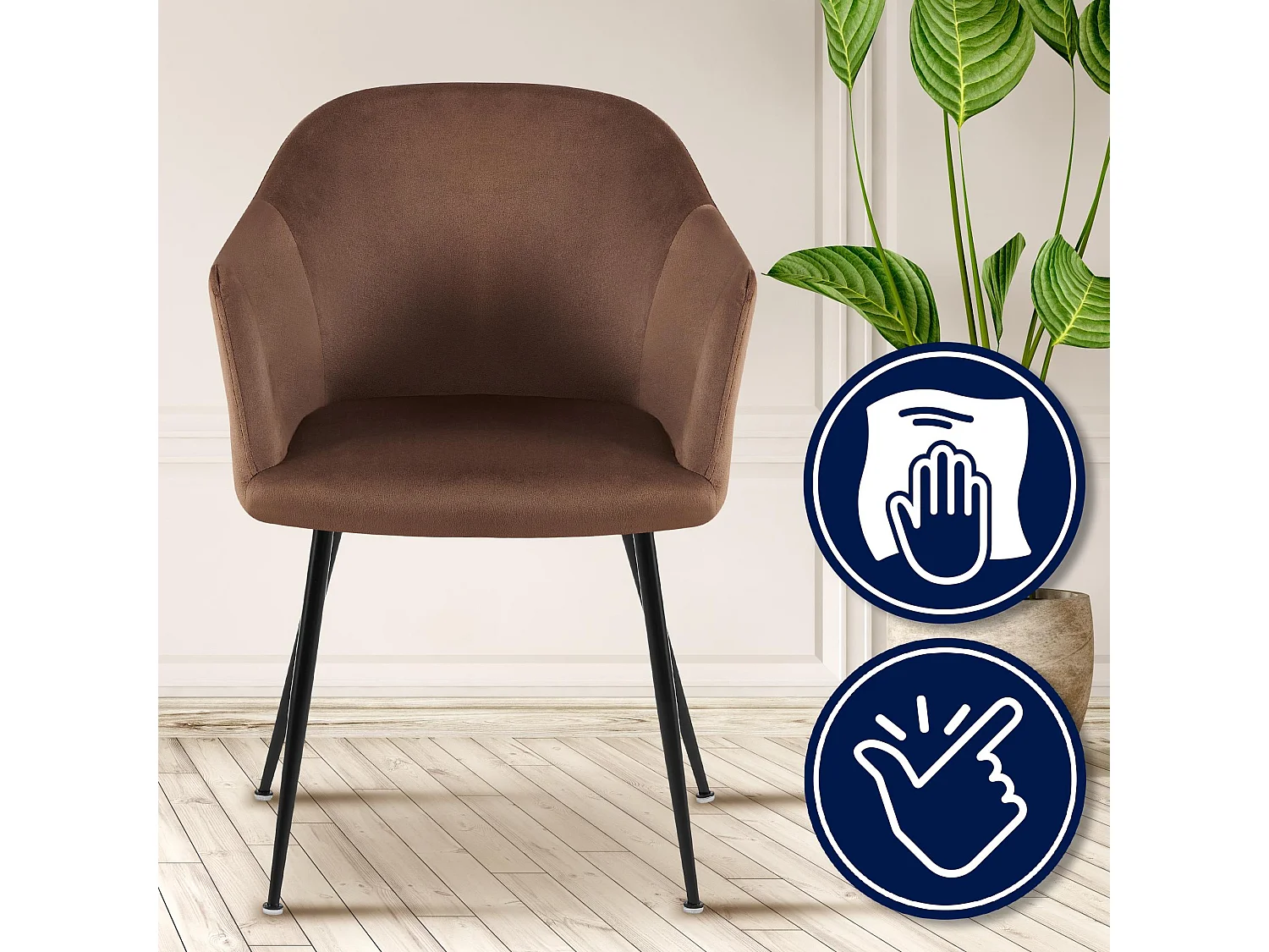 chaises avec accoudoirs - Velours & Chrome - Marron - Jaysie