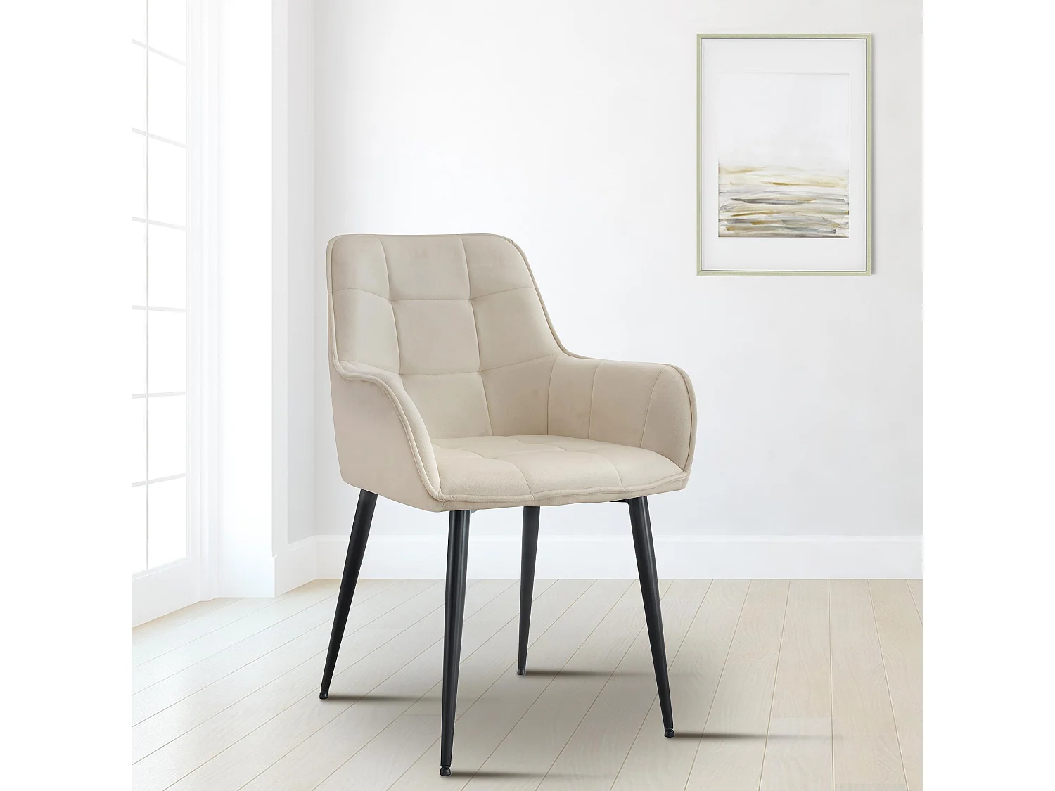 Lot de 2  chaise salle à manger - Velours - Crème - Ferndale