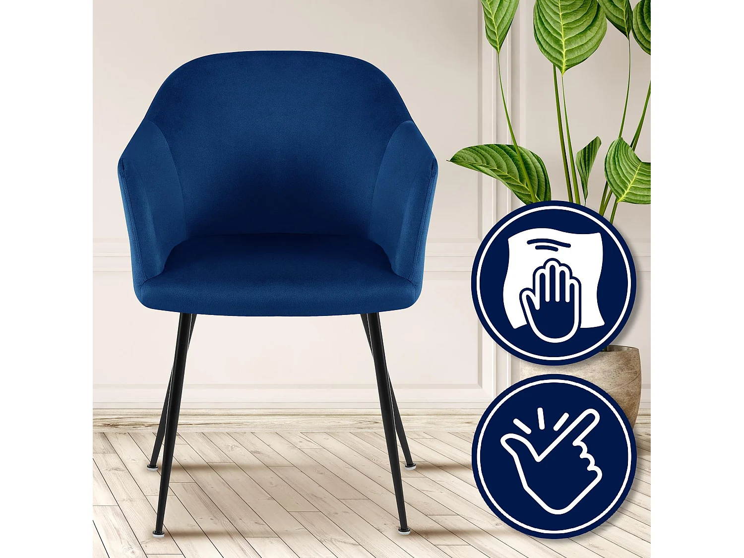 chaises avec accoudoirs - Velours & Chrome - Bleu foncé - Jaysie