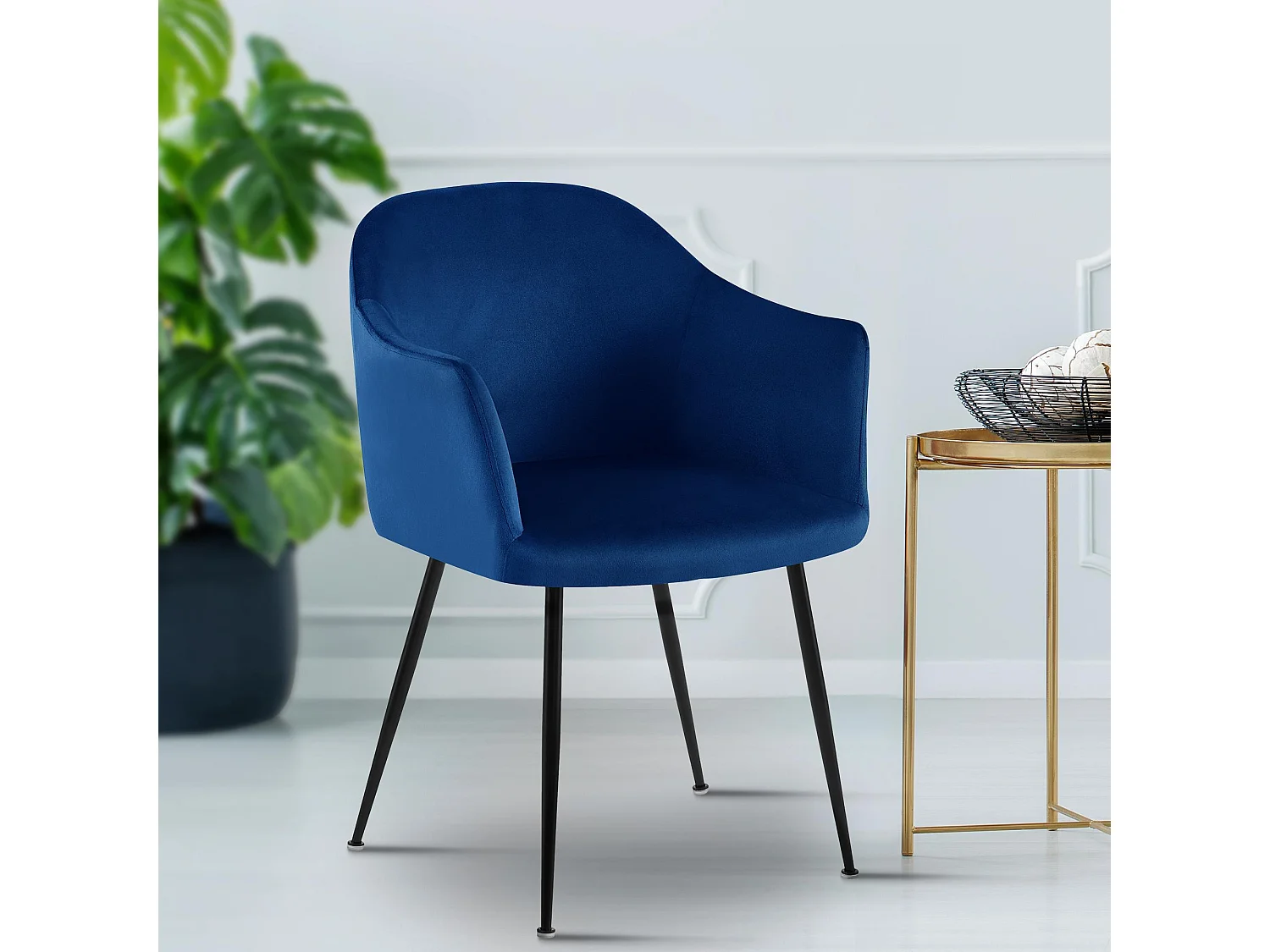 chaises avec accoudoirs - Velours & Chrome - Bleu foncé - Jaysie