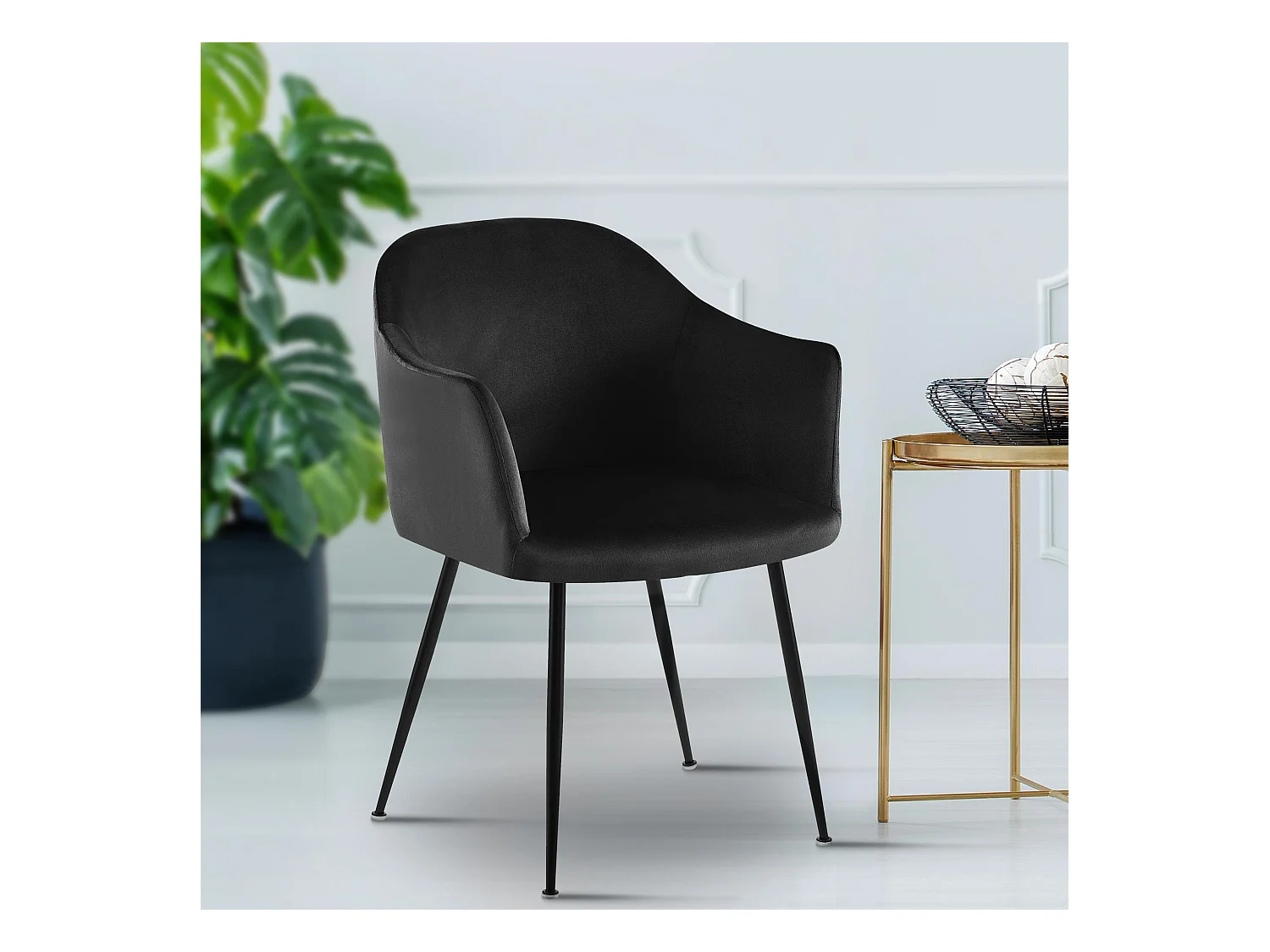 chaises avec accoudoirs - Velours & Chrome - Noir - Jaysie