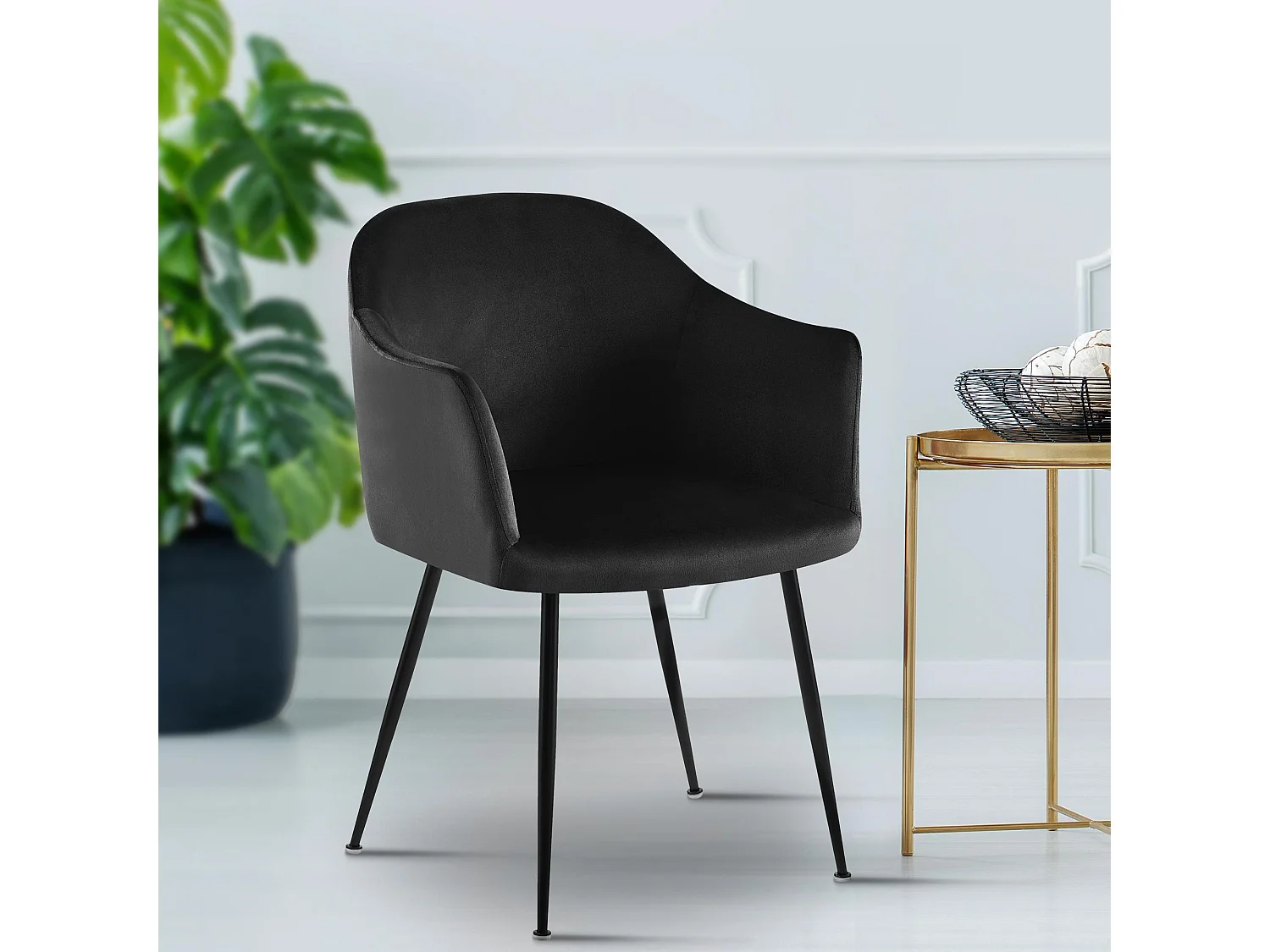 chaises avec accoudoirs - Velours & Chrome - Noir - Jaysie