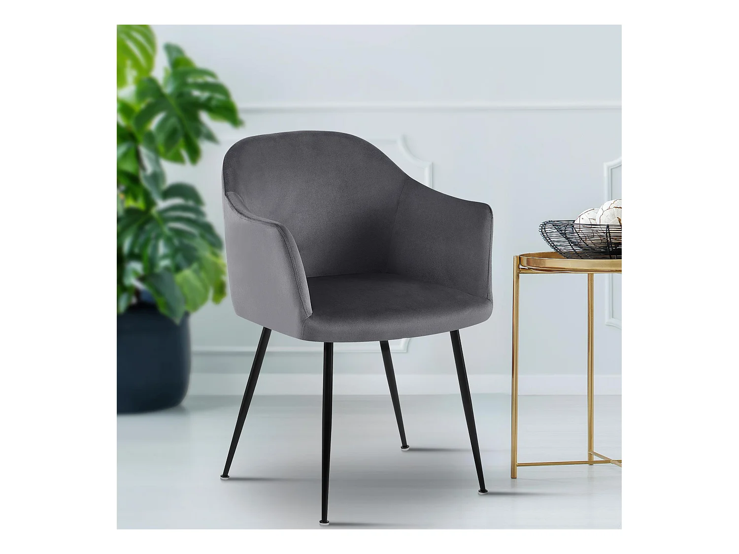chaises avec accoudoirs - Velours & Chrome - Gris foncé - Jaysie