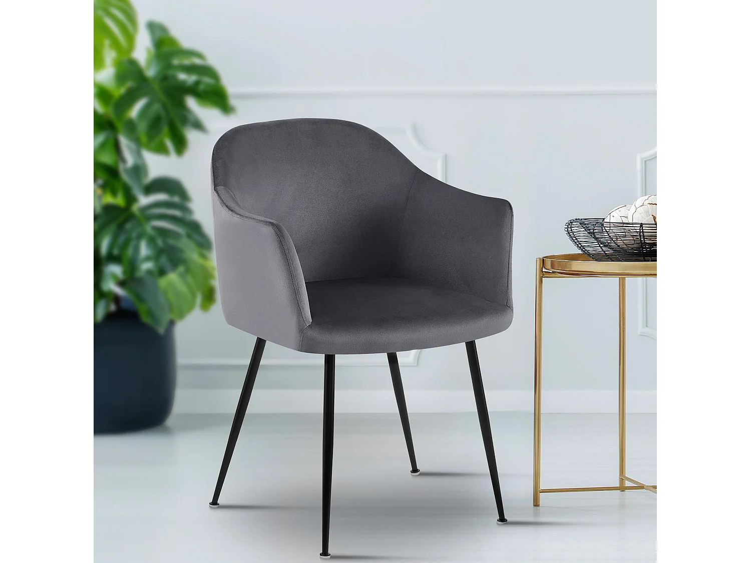 chaises avec accoudoirs - Velours & Chrome - Gris foncé - Jaysie