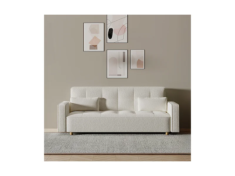 Sofá escandinavo convertible de 3 plazas en tejido de felpa blanco - Cómodo y elegante