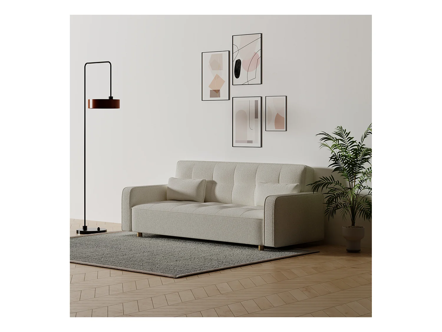 Sofá escandinavo convertible de 3 plazas en tejido de felpa blanco - Cómodo y elegante