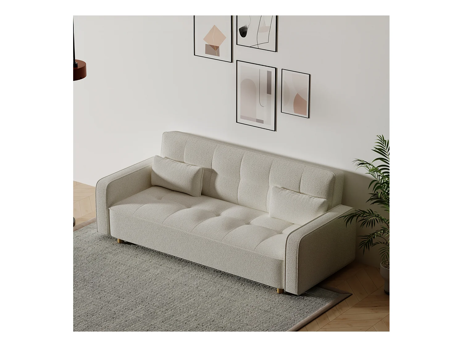 Sofá escandinavo convertible de 3 plazas en tejido de felpa blanco - Cómodo y elegante