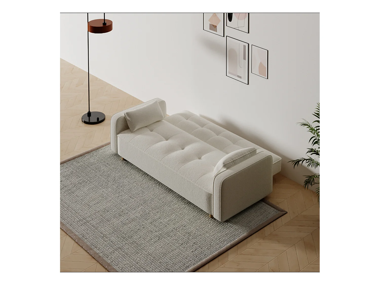 Sofá escandinavo convertible de 3 plazas en tejido de felpa blanco - Cómodo y elegante