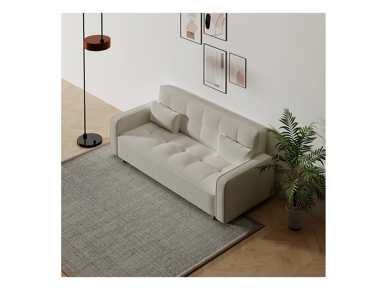 Sofá escandinavo convertible de 3 plazas en tejido de felpa blanco - Cómodo y elegante