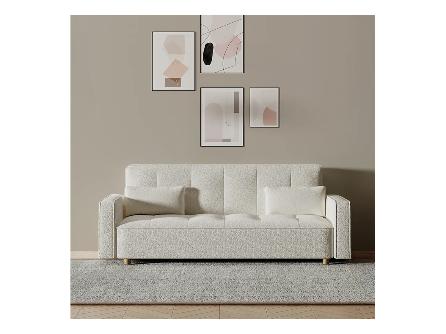 Canapé scandinave convertible 3 places en tissu bouclette blanc COPENHAGUE
