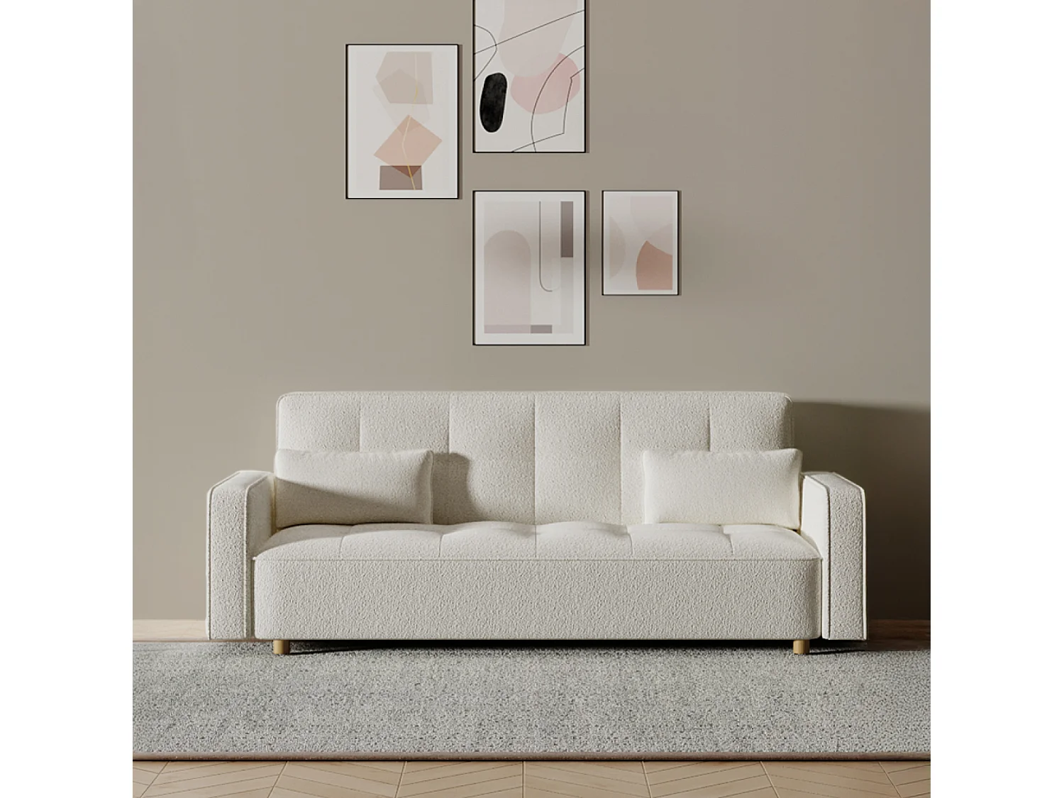 Sofá escandinavo convertible de 3 plazas en tejido de felpa blanco - Cómodo y elegante