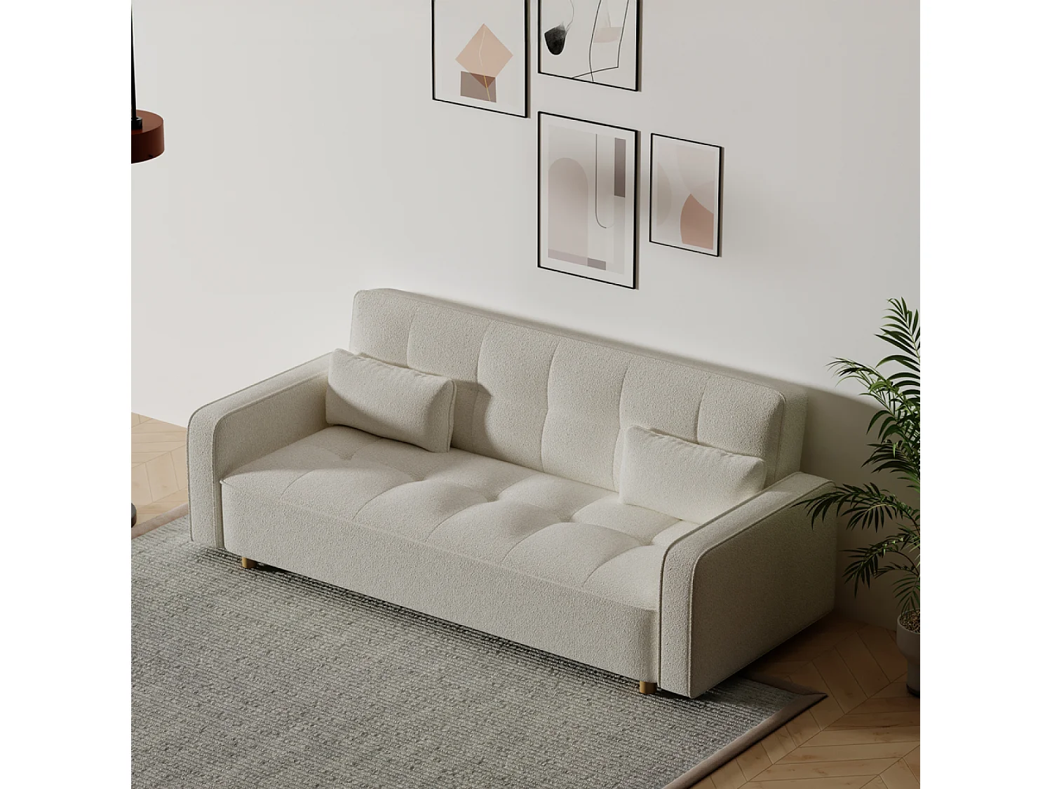 Sofá escandinavo convertible de 3 plazas en tejido de felpa blanco - Cómodo y elegante