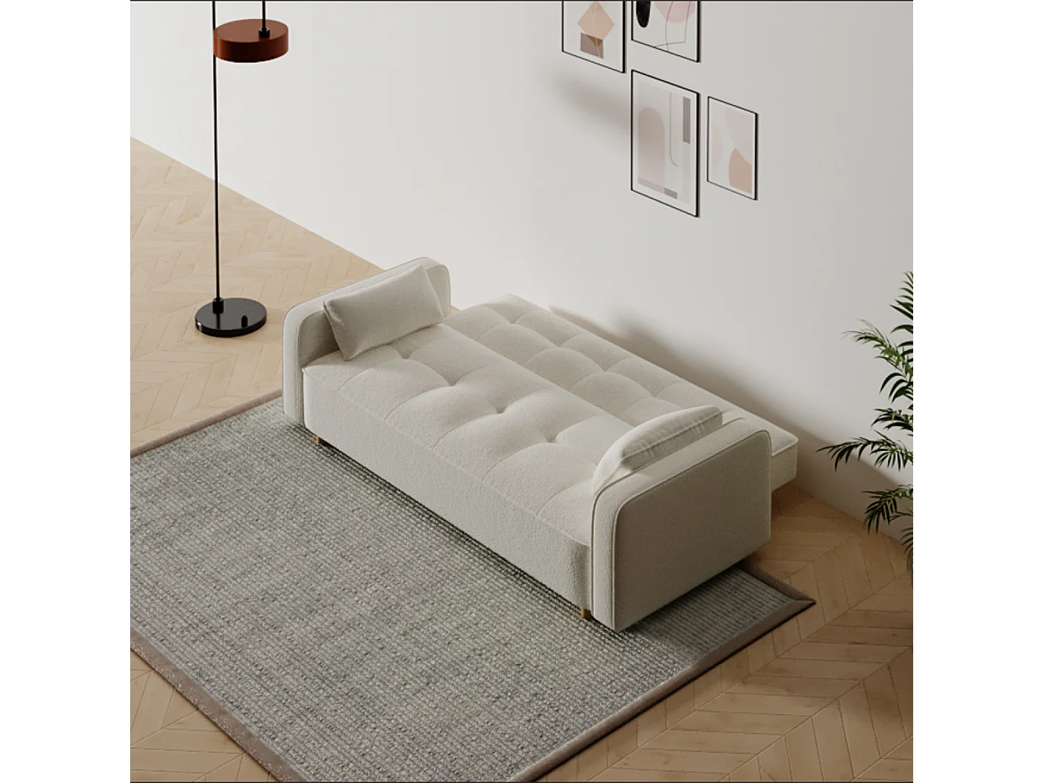 Sofá escandinavo convertible de 3 plazas en tejido de felpa blanco - Cómodo y elegante