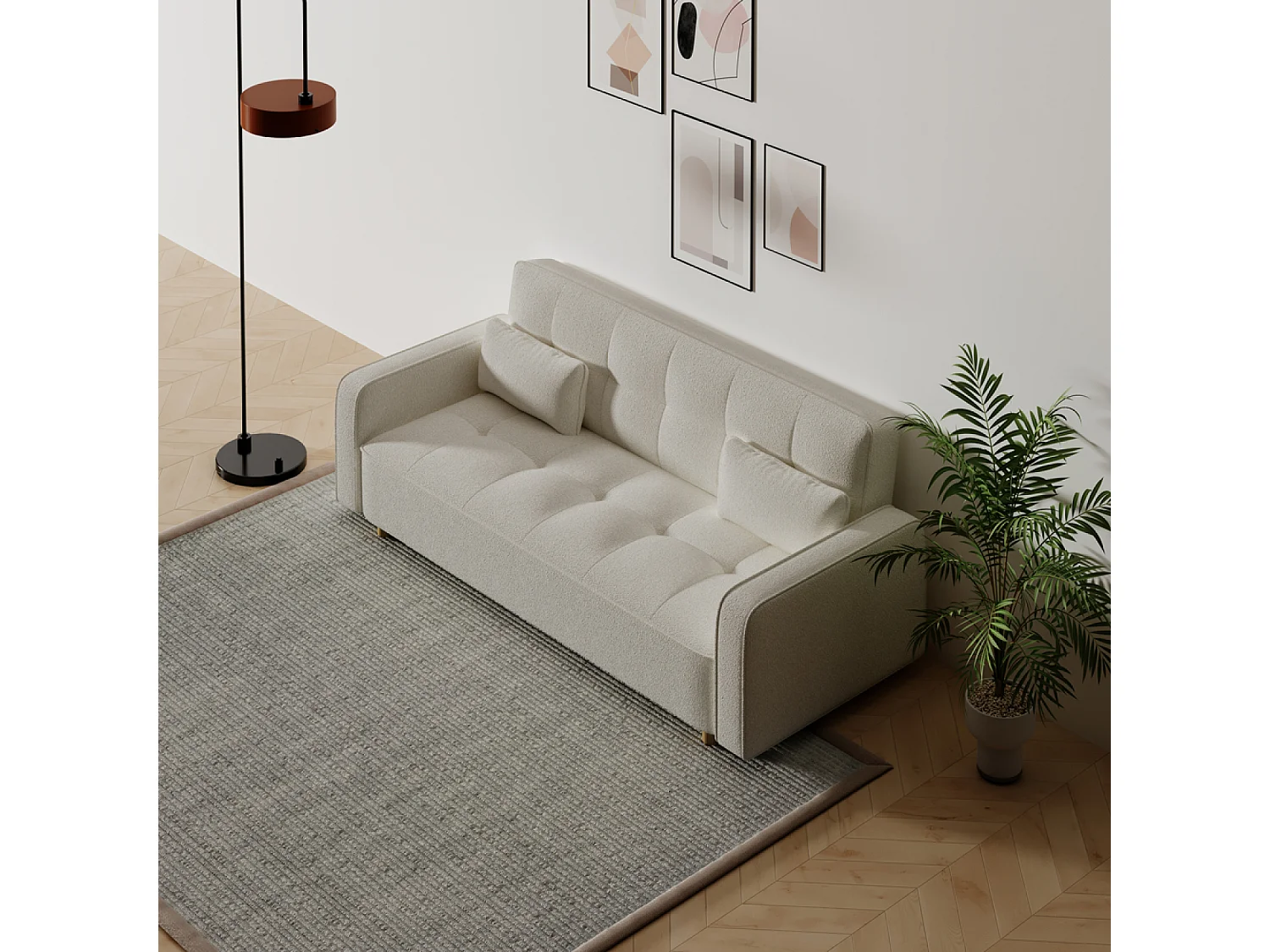 Sofá escandinavo convertible de 3 plazas en tejido de felpa blanco - Cómodo y elegante