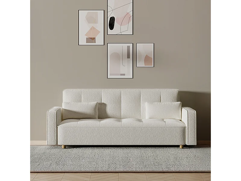 Sofá escandinavo convertible de 3 plazas en tejido de felpa blanco - Cómodo y elegante